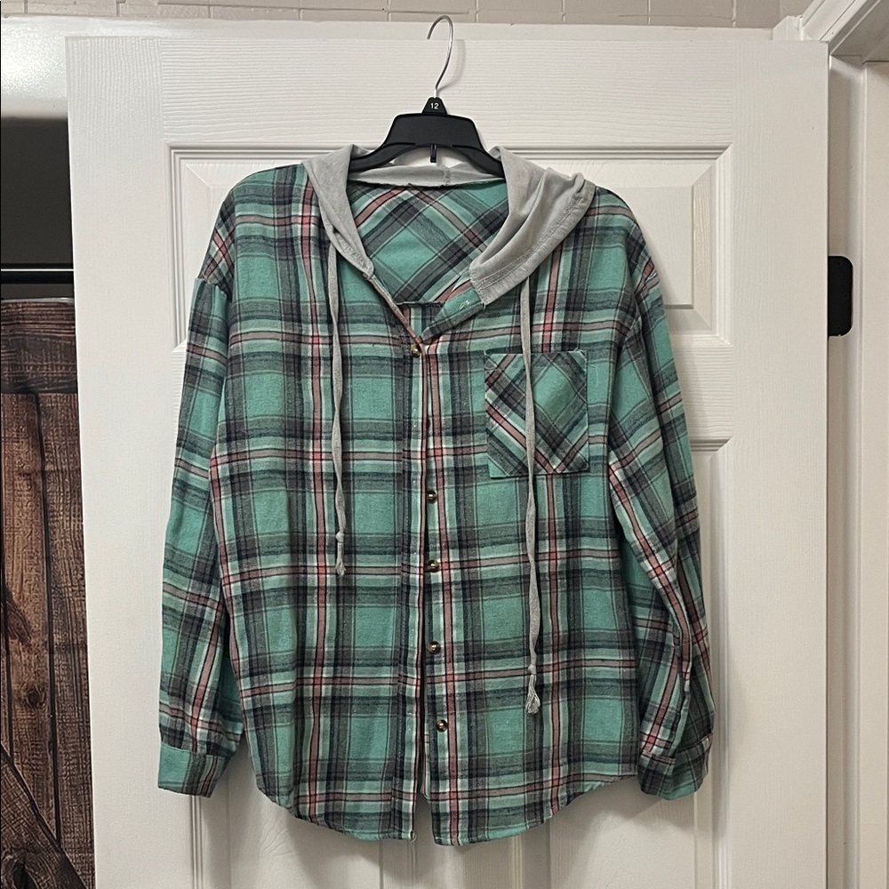 Plaid Green Hooded Women's Top
